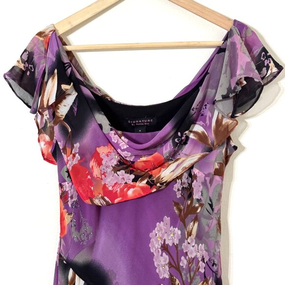 Vtg Y2K Floral Dress Asymmetrical Handkerchief Flutter Sleeve Fairy Whimsical - Picture 2 of 16